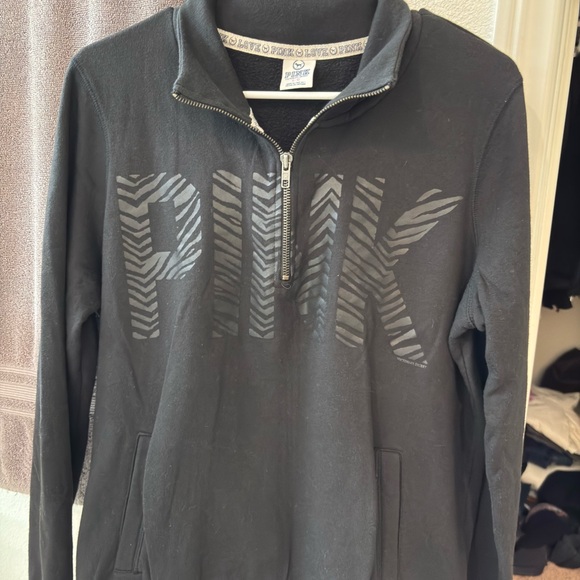 Victoria's Secret Tops - Black Pullover Sweatshirt Animal Print Zebra VS Half Zip large